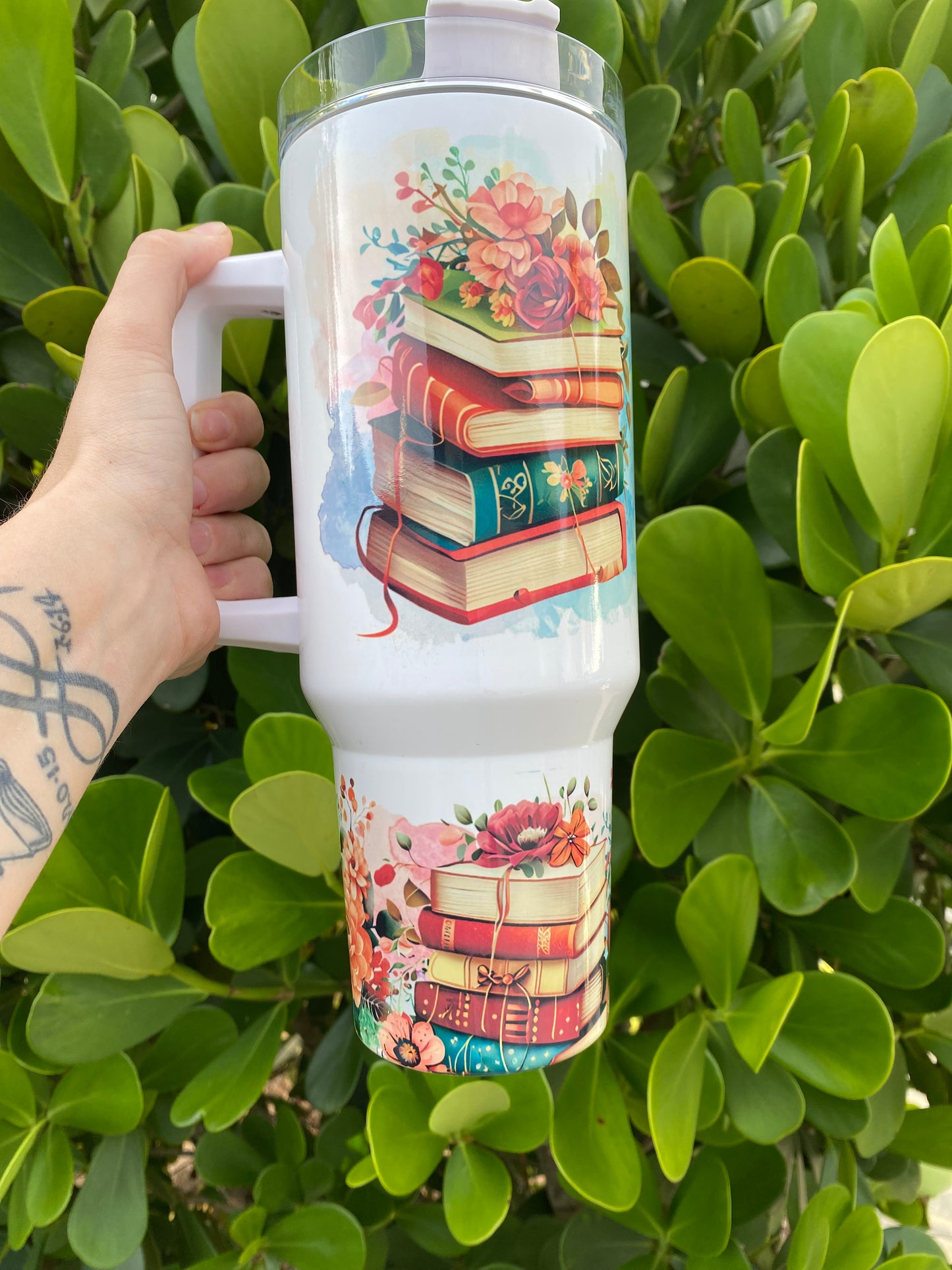 40oz “easily distracted by books” quencher handled tumbler