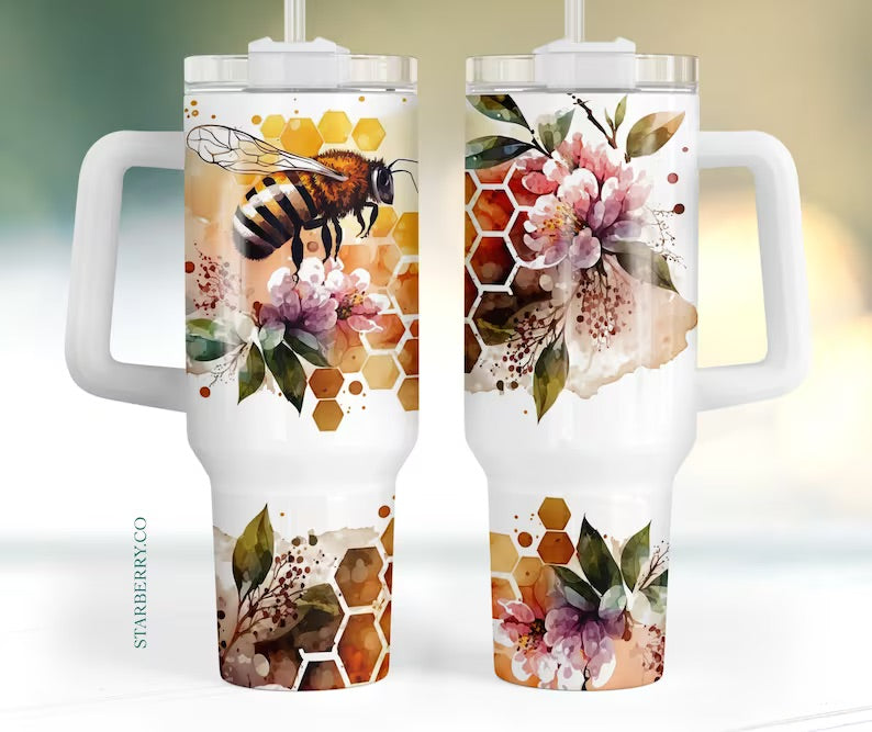 40oz “Bees” quencher handled tumbler