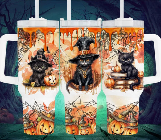 40oz “spooky cats” quencher handled tumbler